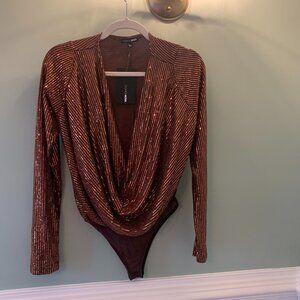 Fashion Nova Medium Sequin Bodysuit NWT